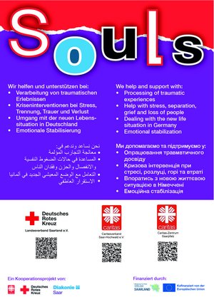 Plakat des Projekts "Souls" mit QR Codes zu den einzelnen Beratungsstellen im Saarland